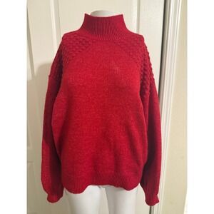 Nine West Womens Red Mock Neck Popcorn Shoulder Knit Sweater Small RN73277